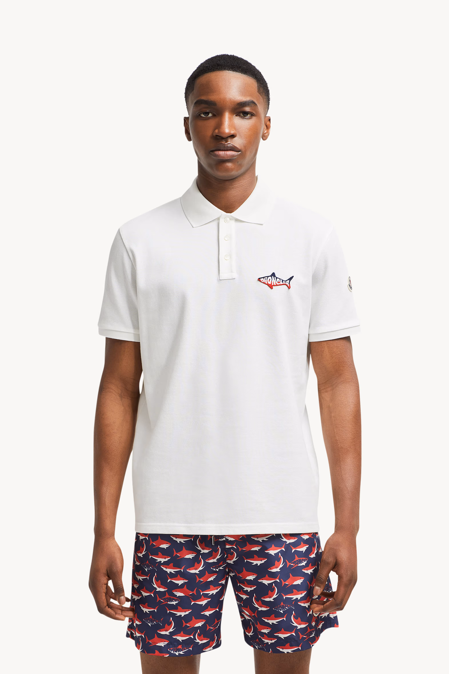 Polo de piqué de algodón con parche de tiburón Hombre Blanco Moncler 3